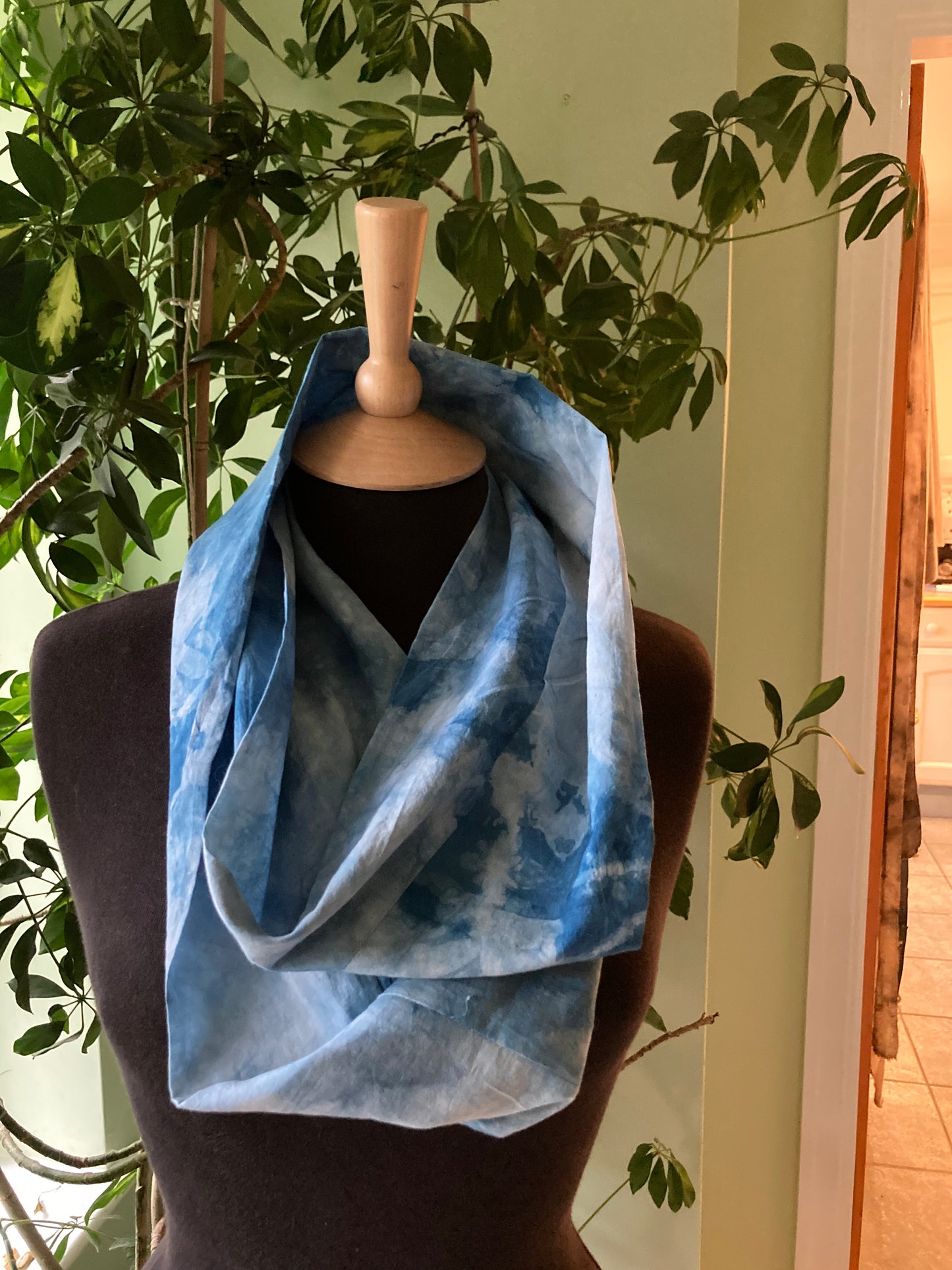 Fine cotton lawn infinity scarf, dyed by hand with indigo SC04 image 0