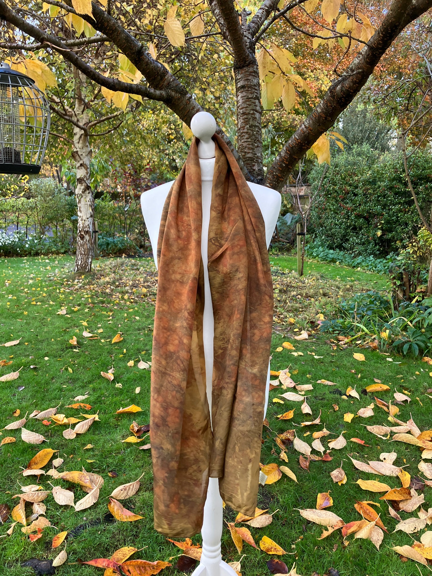 Silk Habotai Scarf/Shawl hand printed with onion skins  [SC229] image 2