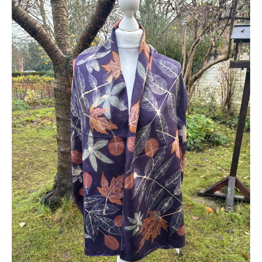 Silk Twill Shawl with logwood, wisteria, silver maple & passion flower  [SC276] image 0