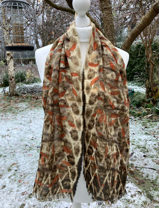 Fine wool etamine scarf hand printed with Eucalyptus Parvifolia [SC192] image 0