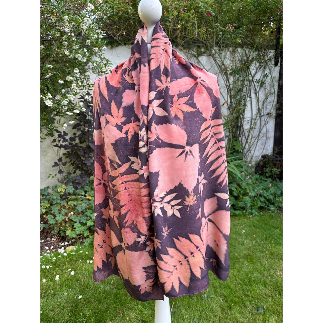 Crepe de Chine Scarf/Shawl with madder, virginia creeper, sumac & nandino SC251 image 1