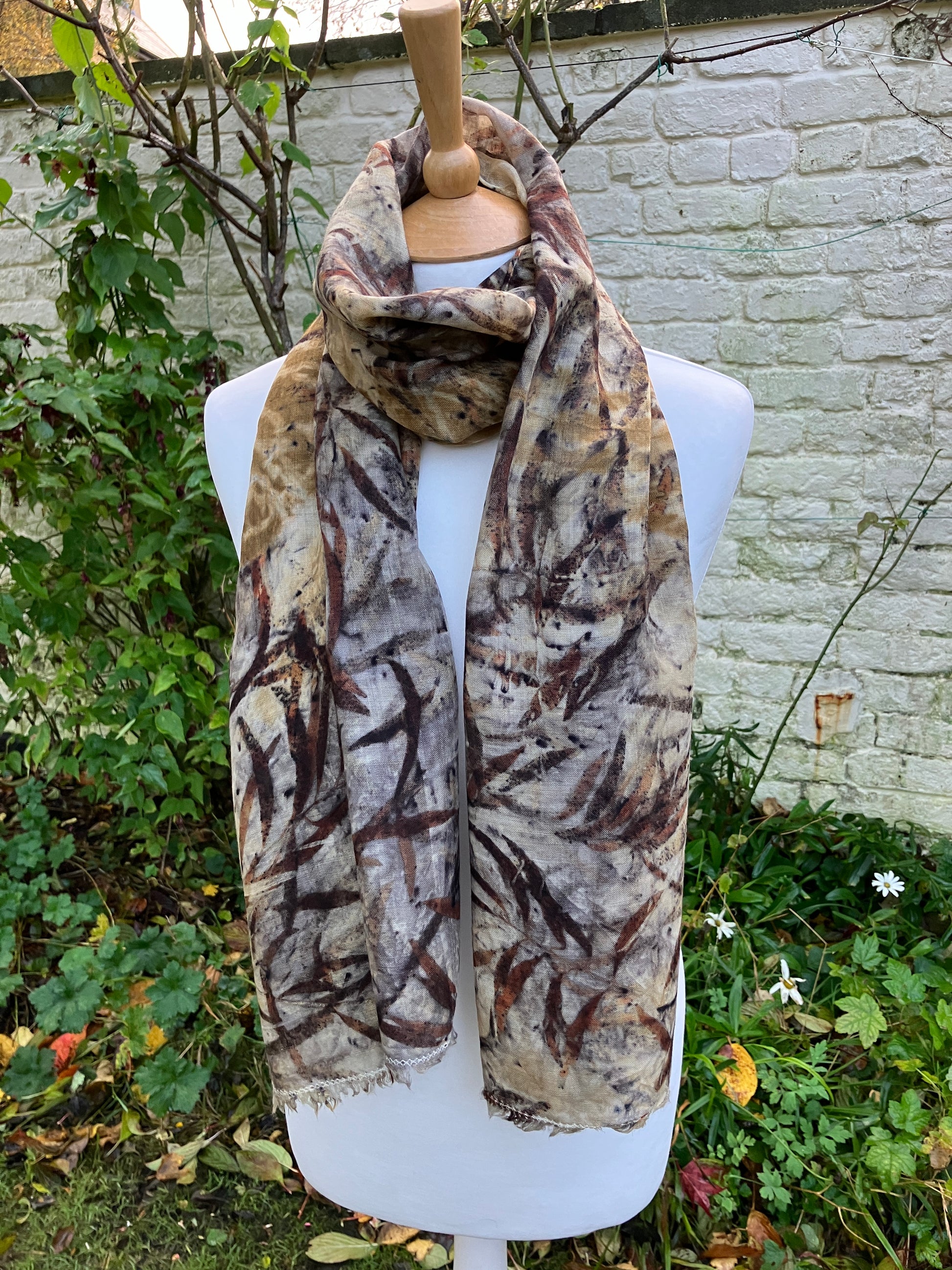 Large Wool Shawl Hand Printed with Eucalyptus  & Chestnut Catkins [SC235] image 1