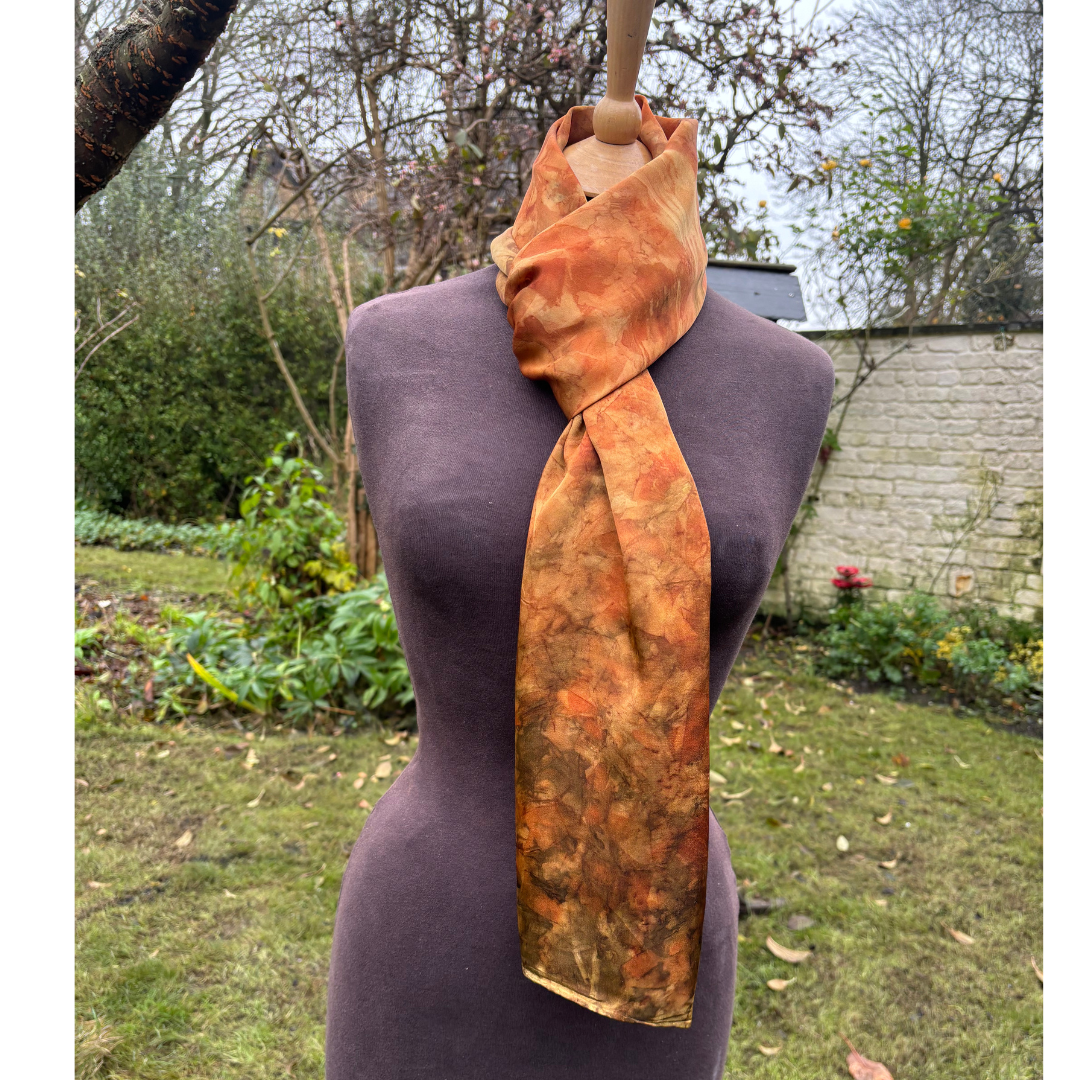 Silk Satin Shawl hand printed with onion skins  [SC282] image 1