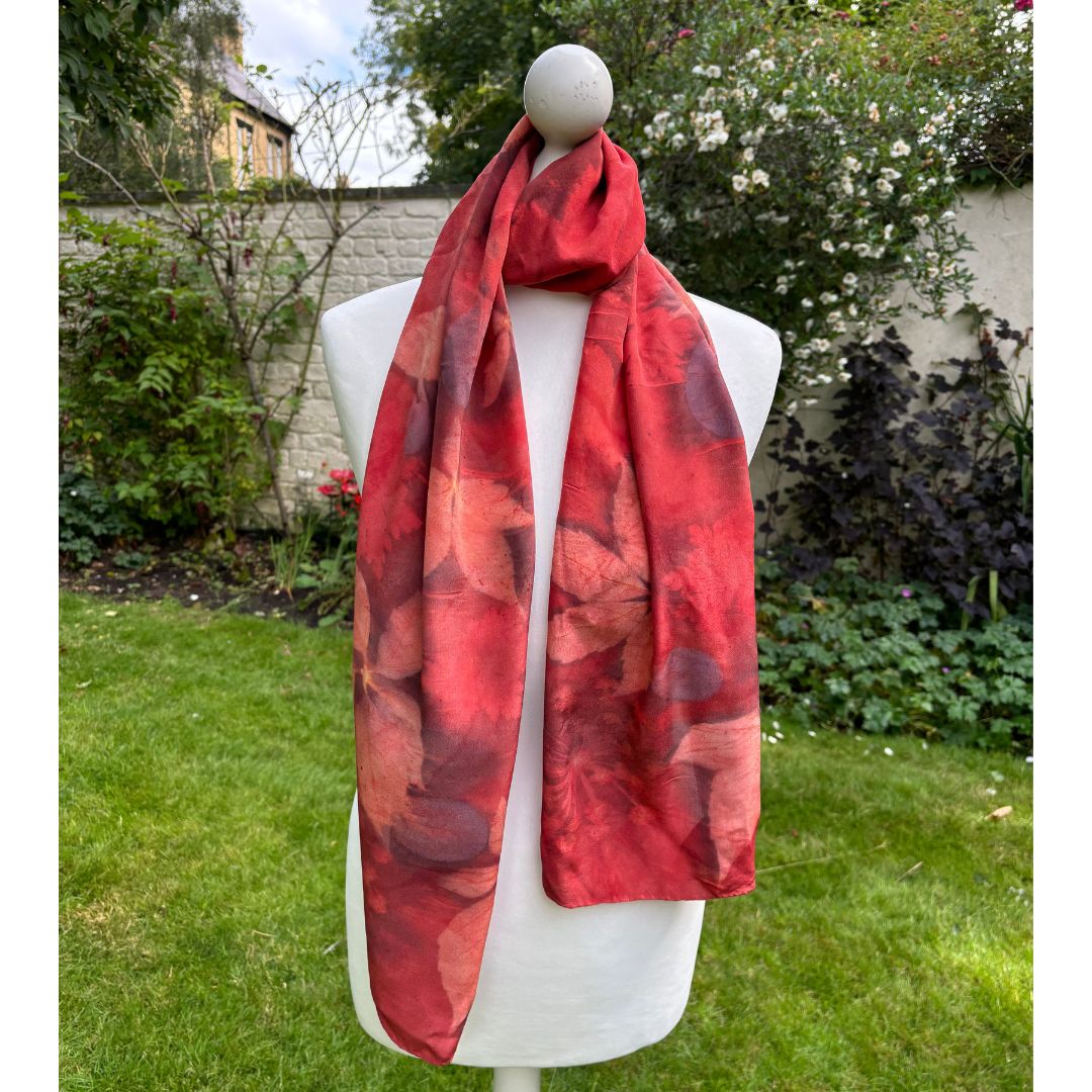 Crepe de Chine Scarf/Shawl with madder, virginia creeper & cotinus [SC250] image 1