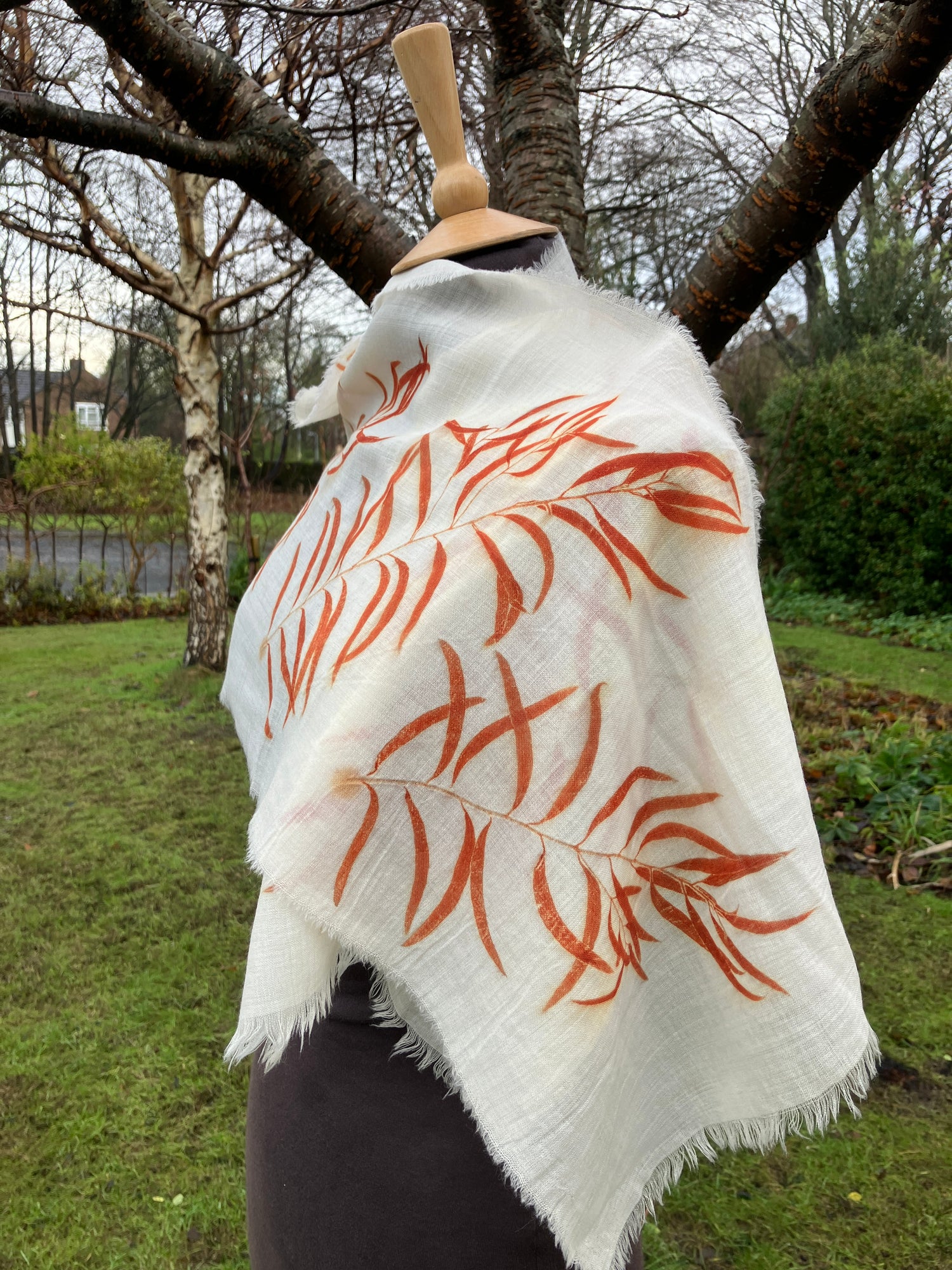 Wool etamine scarf handprinted with eucalyptus [SC280] image 0