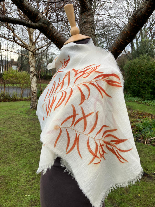 Wool etamine scarf handprinted with eucalyptus [SC280] image 0