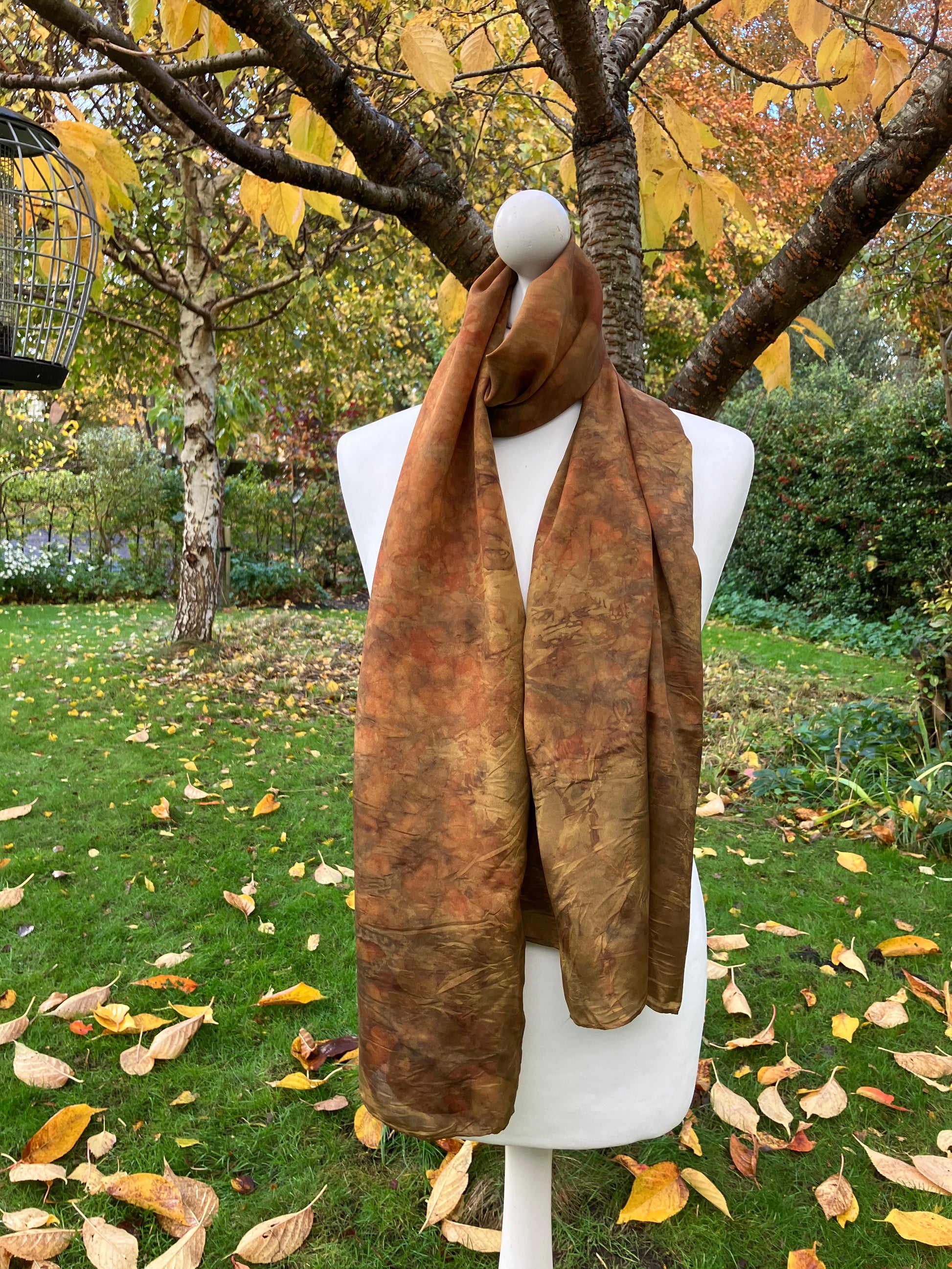 Silk Habotai Scarf/Shawl hand printed with onion skins  [SC229] image 0