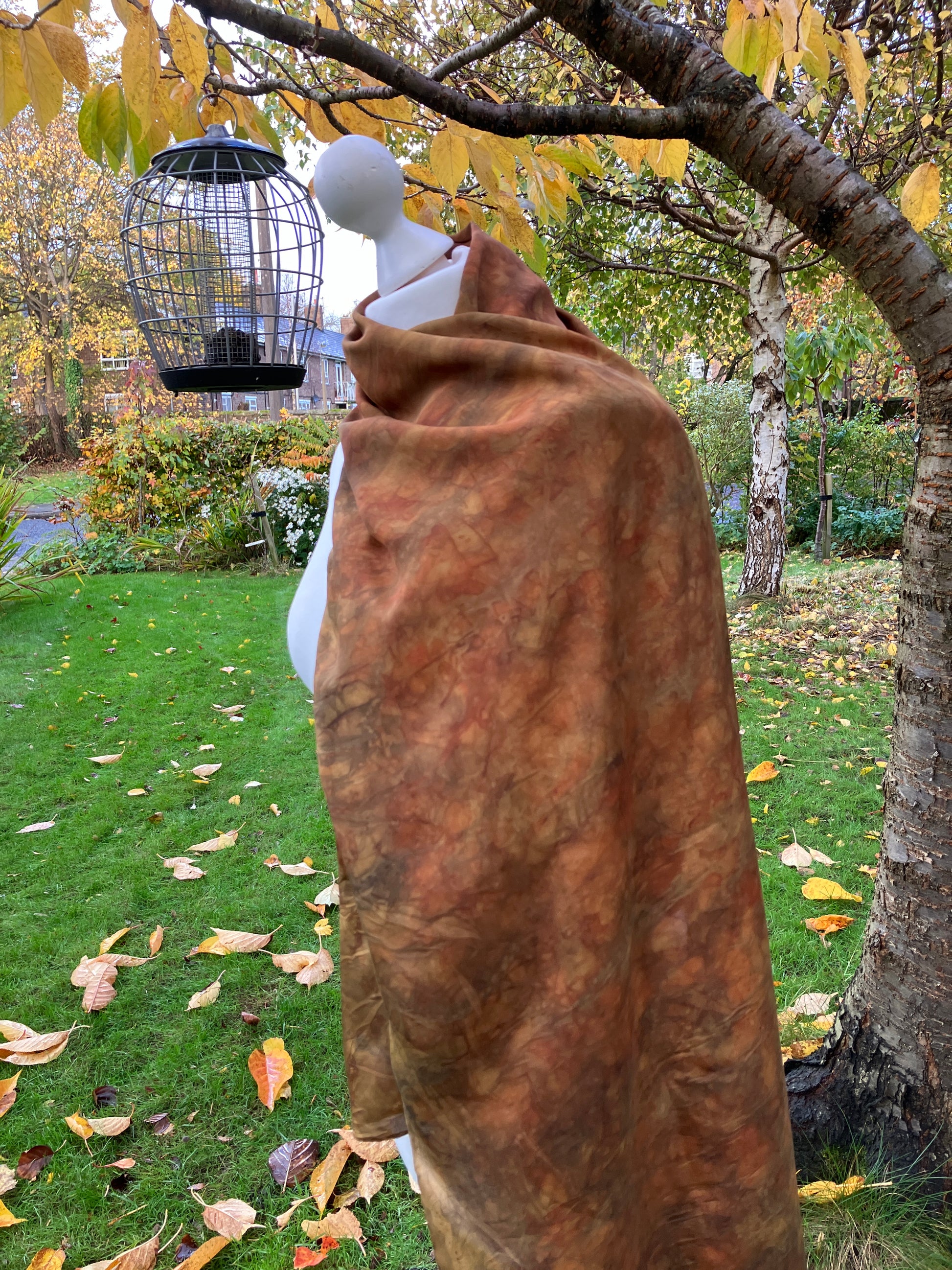 Silk Habotai Scarf/Shawl hand printed with onion skins  [SC229] image 4