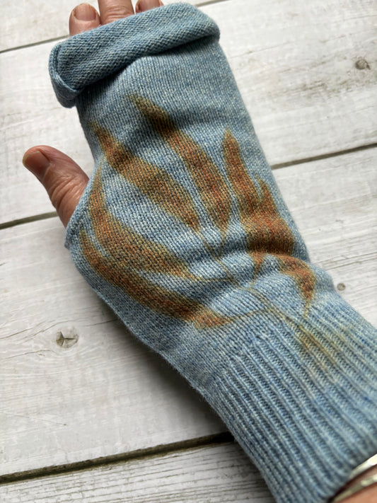 Blue lambswool fingerless mitts [GLV05]