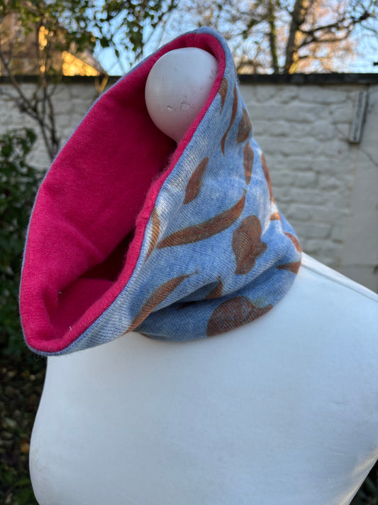 Blue and coral merino and cashmere neckwarmer [NW11]