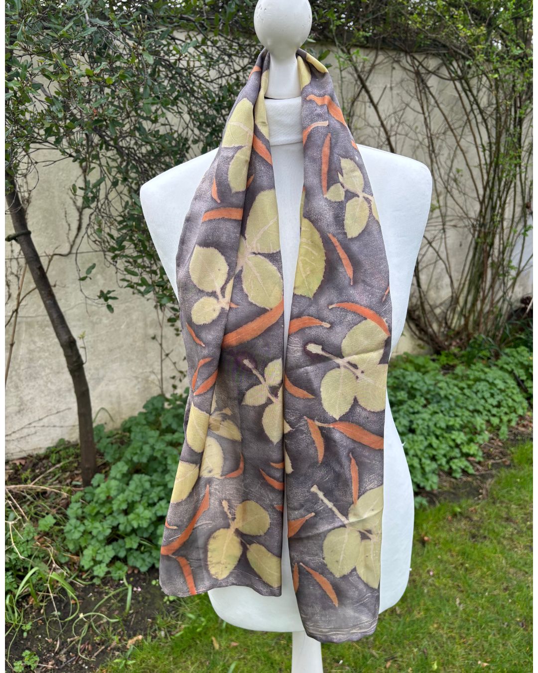 Peace Silk Scarf with E Nicholli and Rose Leaves and Green Tea [SC284]