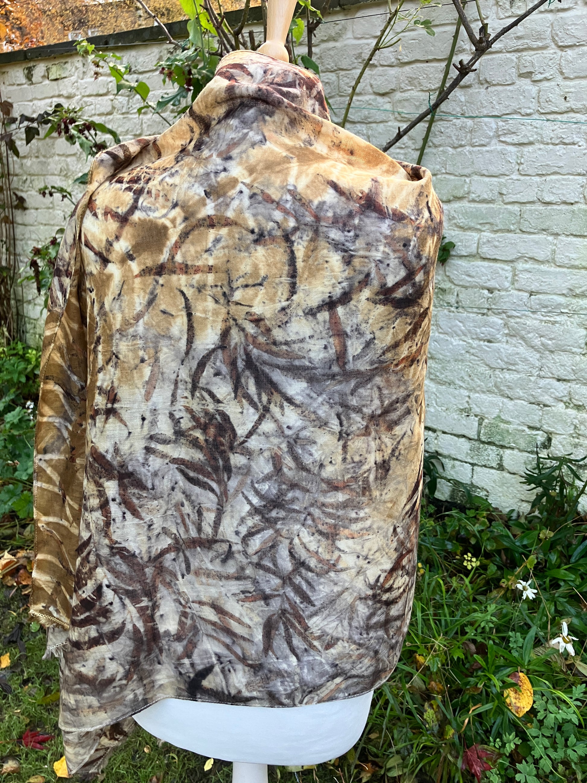 Large Wool Shawl Hand Printed with Eucalyptus  & Chestnut Catkins [SC235] image 3