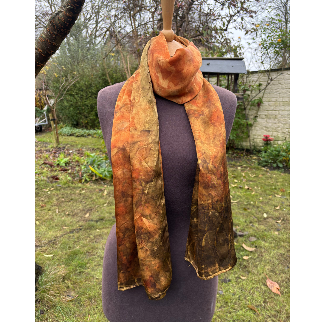 Silk Satin Shawl hand printed with onion skins  [SC282] image 2