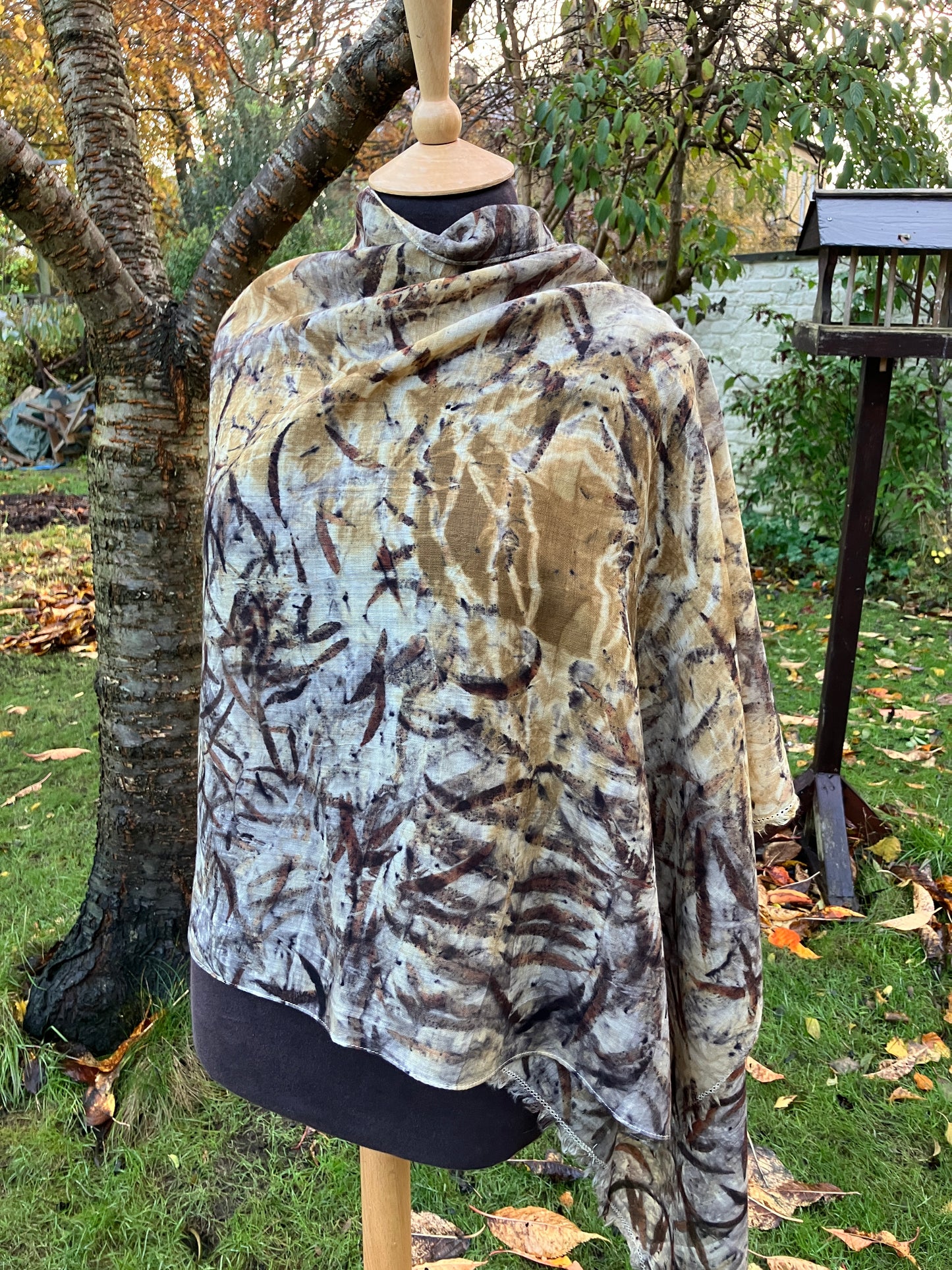Large Wool Shawl Hand Printed with Eucalyptus  & Chestnut Catkins [SC235] image 2
