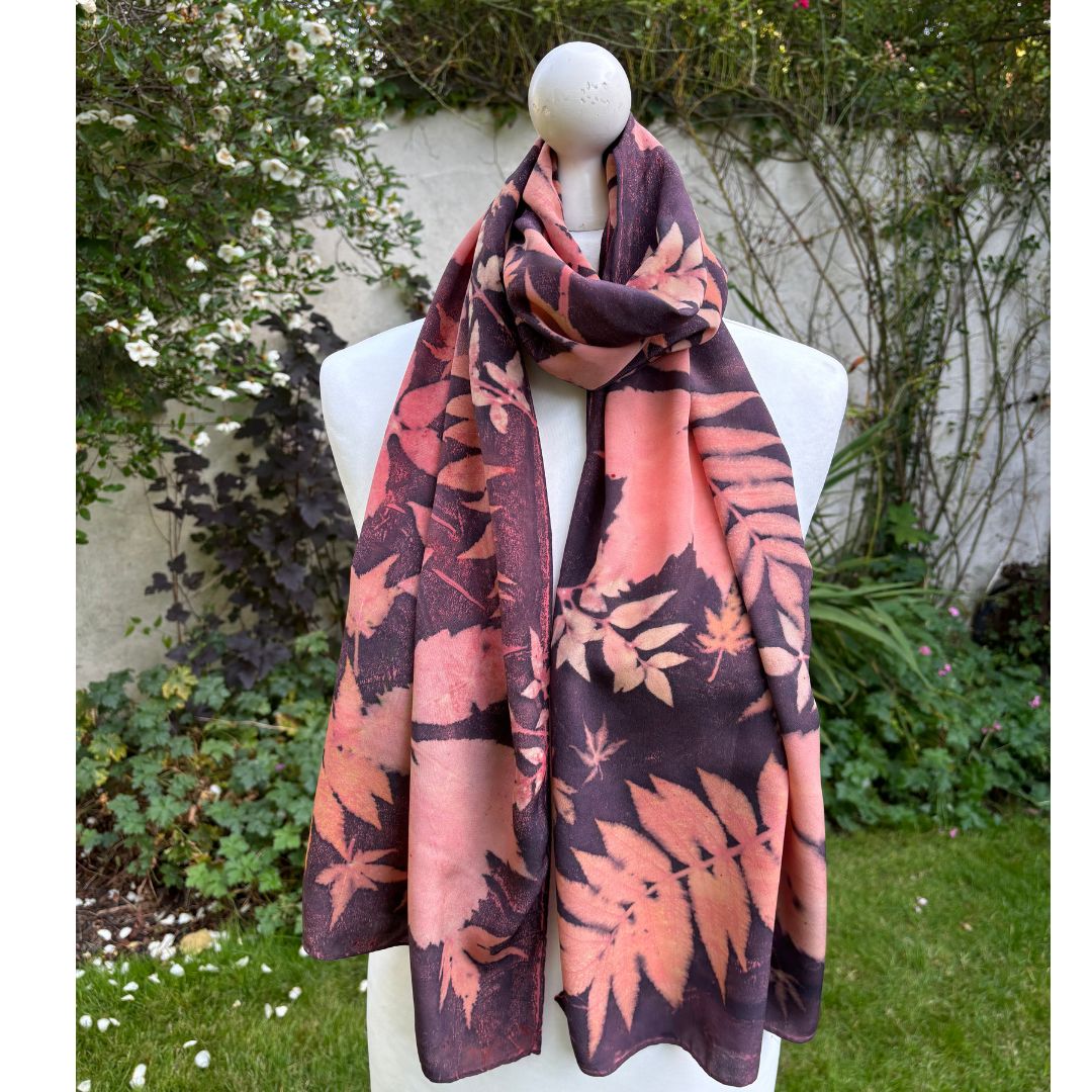 Crepe de Chine Scarf/Shawl with madder, virginia creeper, sumac & nandino SC251 image 0