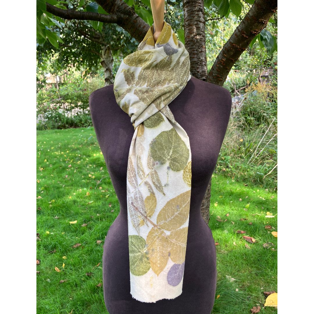 Silk Noil Scarf/Shawl Printed with Local Leaves  [SC224] image 1