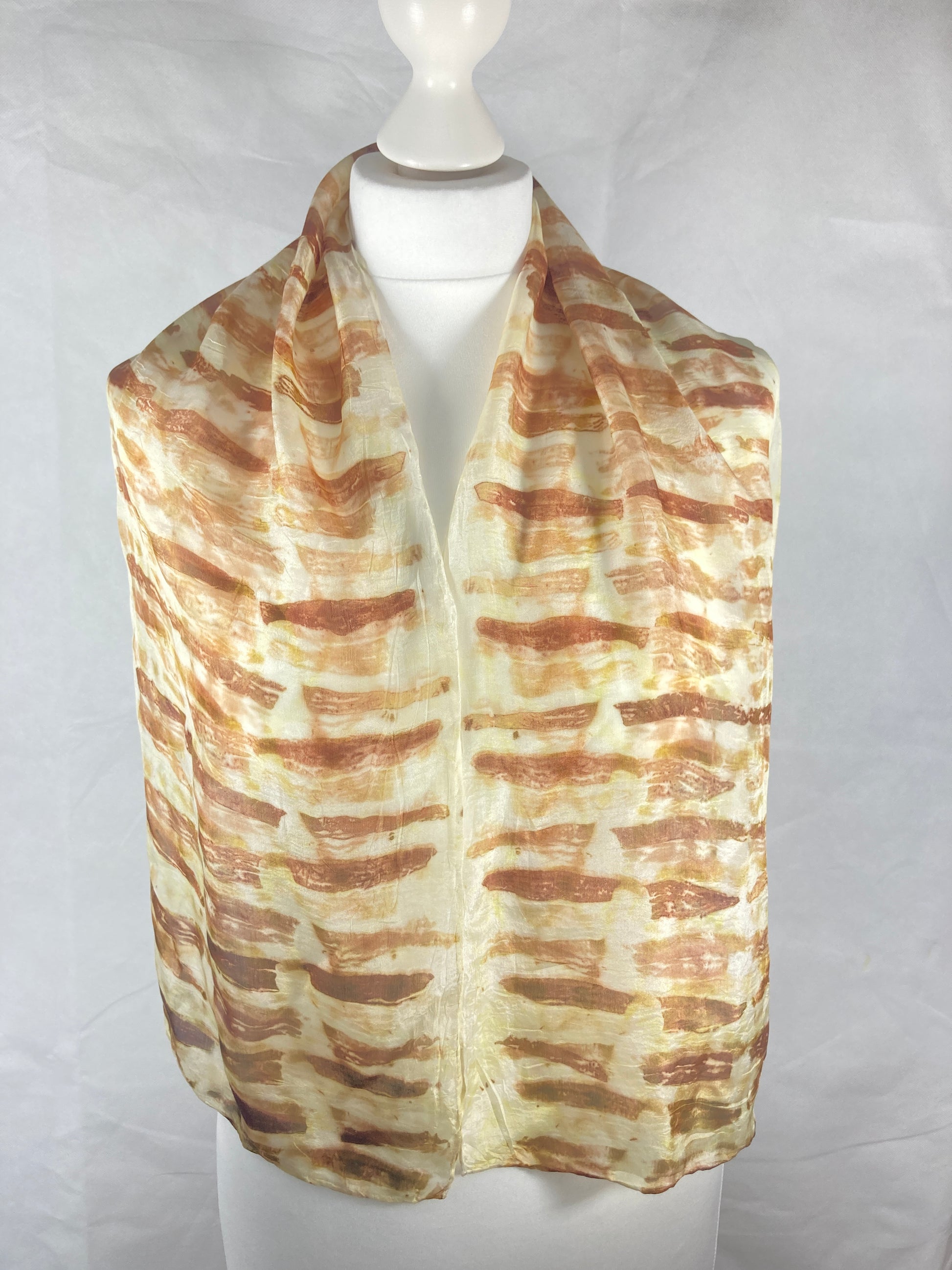 Silk scarf printed with red onion skin strips  [SC62] image 1