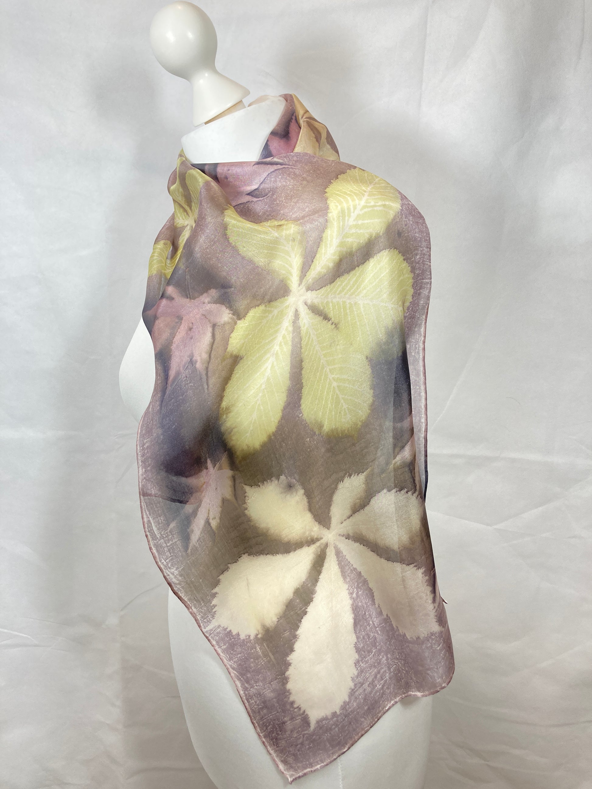 Silk Scarf with Oak Gall Tannin, Horse Chestnut and Acer Leaves [SC80] image 0