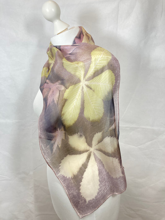 Silk Scarf with Oak Gall Tannin, Horse Chestnut and Acer Leaves [SC80] image 0